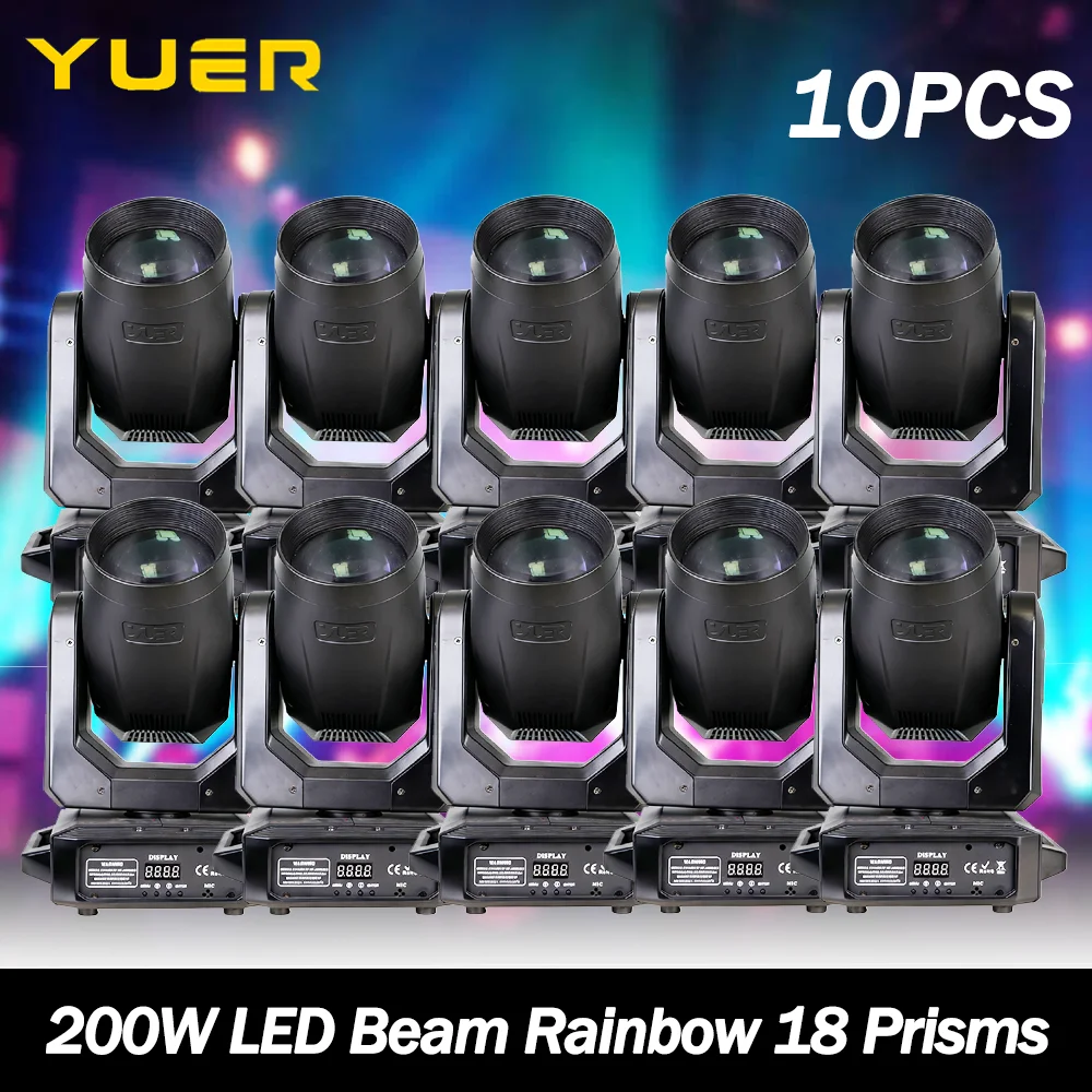 

10 шт. 200 Вт светодиодный светильник с подвижной головкой с эффектом радуги 18 призмов 12 гобо DMX512 для DJ, дискотек, вечеринок, бара, клуба, сценического освещения