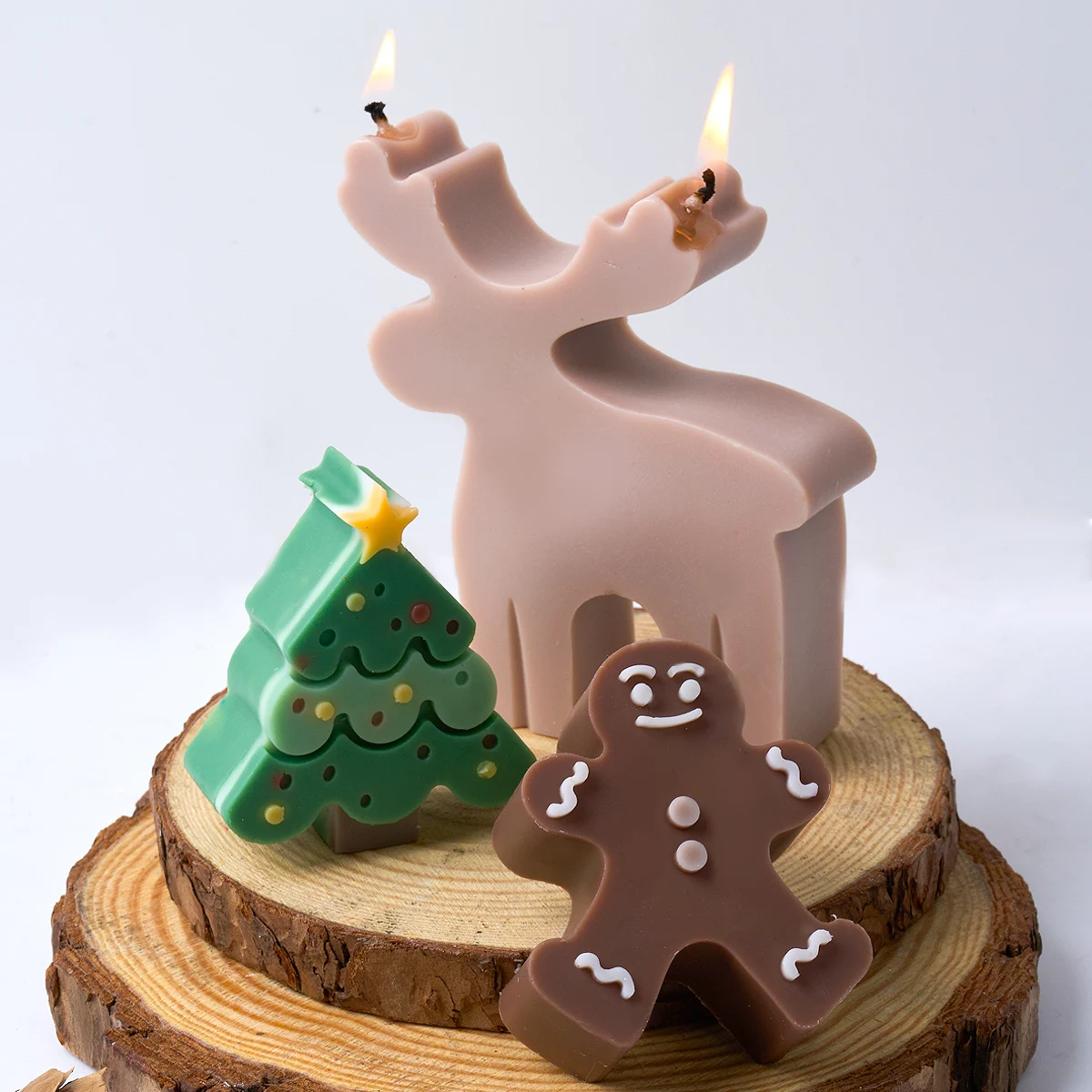 3D Christmas Candle Silicone Mold DIY Christmas Tree Elk Handmade Soap Scented Resin Mould Craft Gifts Making Tools Party Decor