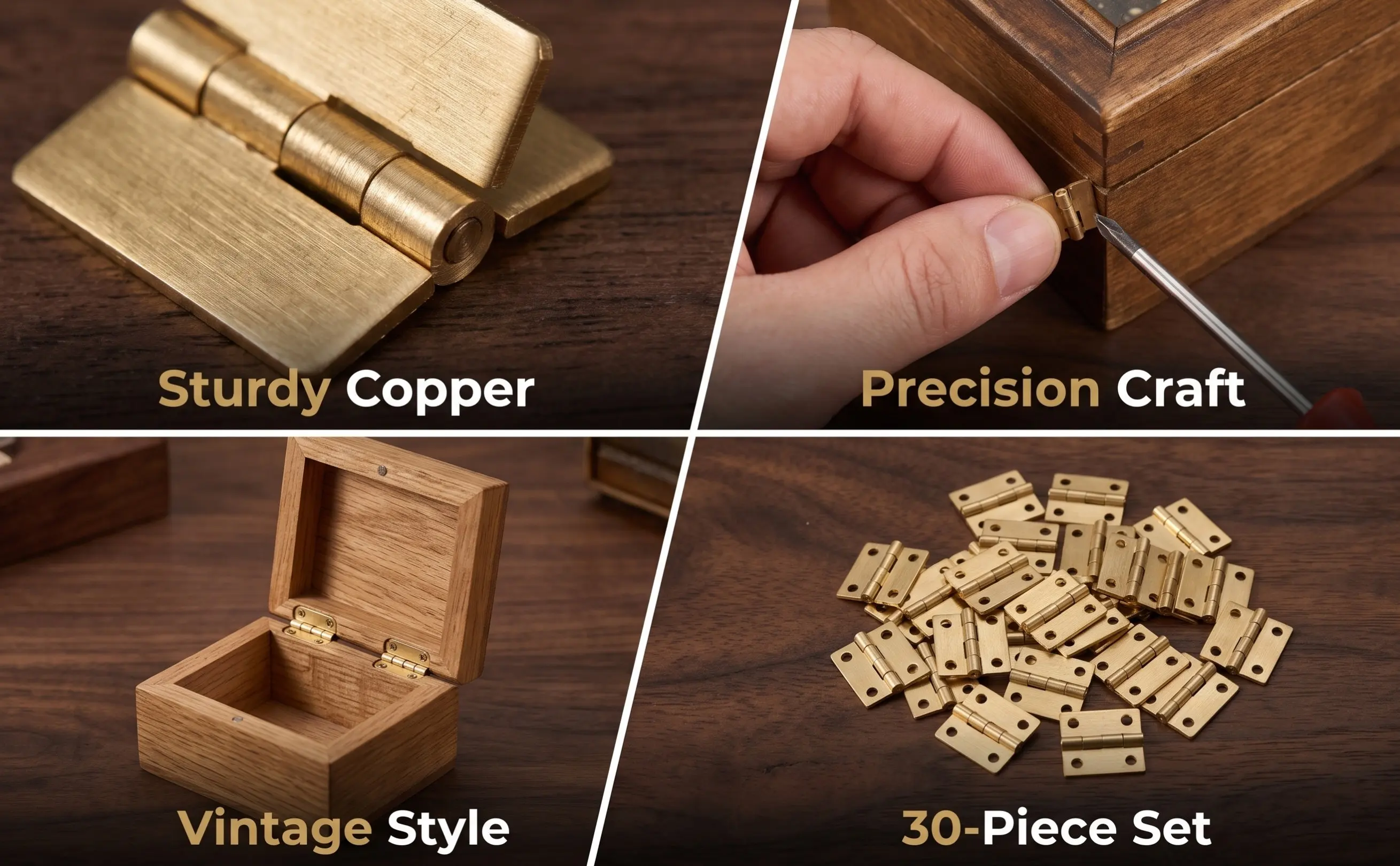 30Pcs Mini Hinges Copper Retro Style Corrosion Resistant for Wooden Jewelry Boxes Small Drawers Hinges
