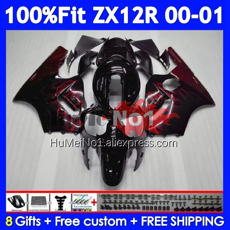 OEM Body For KAWASAKI NINJA ZX-12R ZX 12R 12 R Red Flames 1200 225No.4 ZX1200 1200CC ZX12R 00 01 2000 2001 Injection Fairing