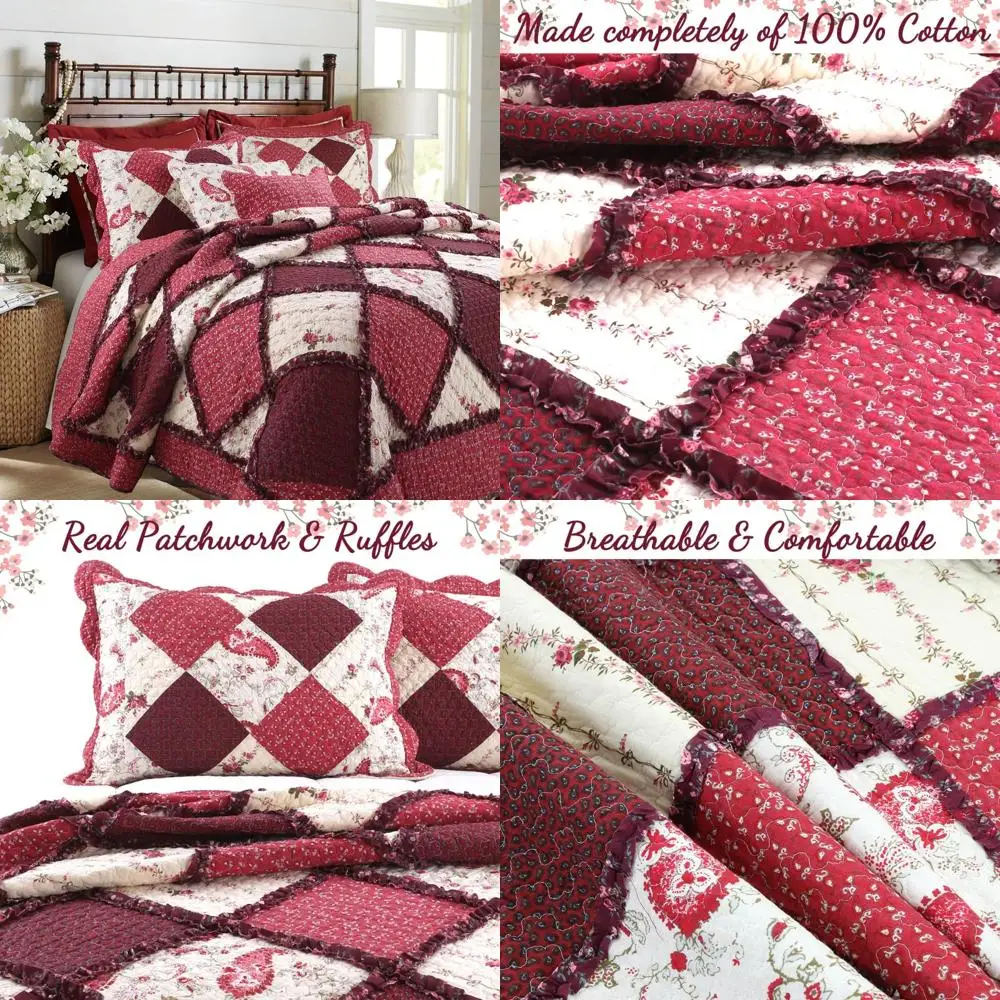 

Двусторонний лоскутный комплект одеял из 100% хлопка с красным цветочным узором пейсли для постельного белья в стиле фермерского дома