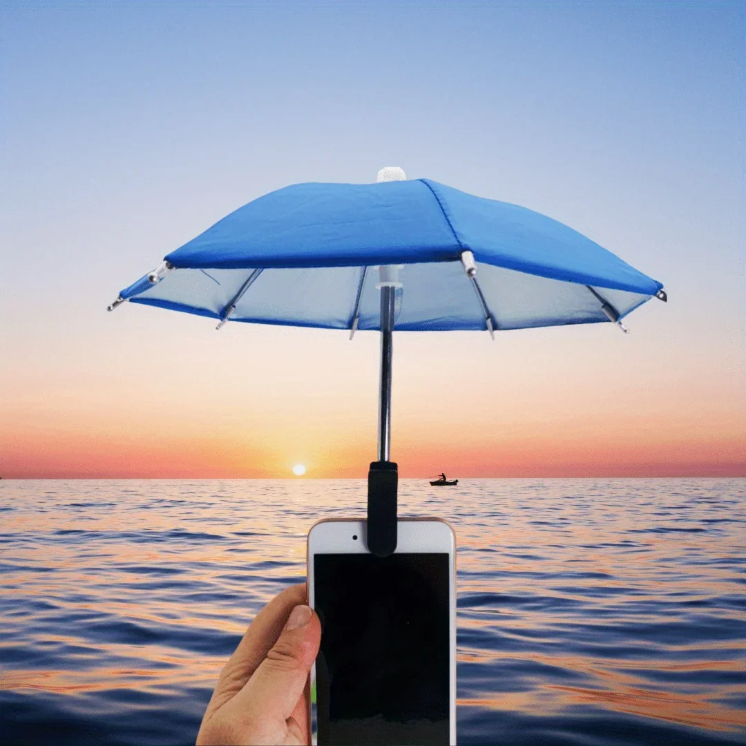Stainless Steel Cell Phone Umbrella Holder with Clip for Sun Shade, Creative Mini Umbrella Phone Stand, Stylish Holder