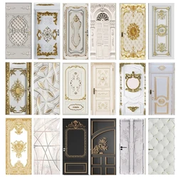 PVC Self-Adhesive Waterproof Door Sticker 3D Stereo European Style Golden Carved Photo Wallpaper Living Room Bedroom Door Decals