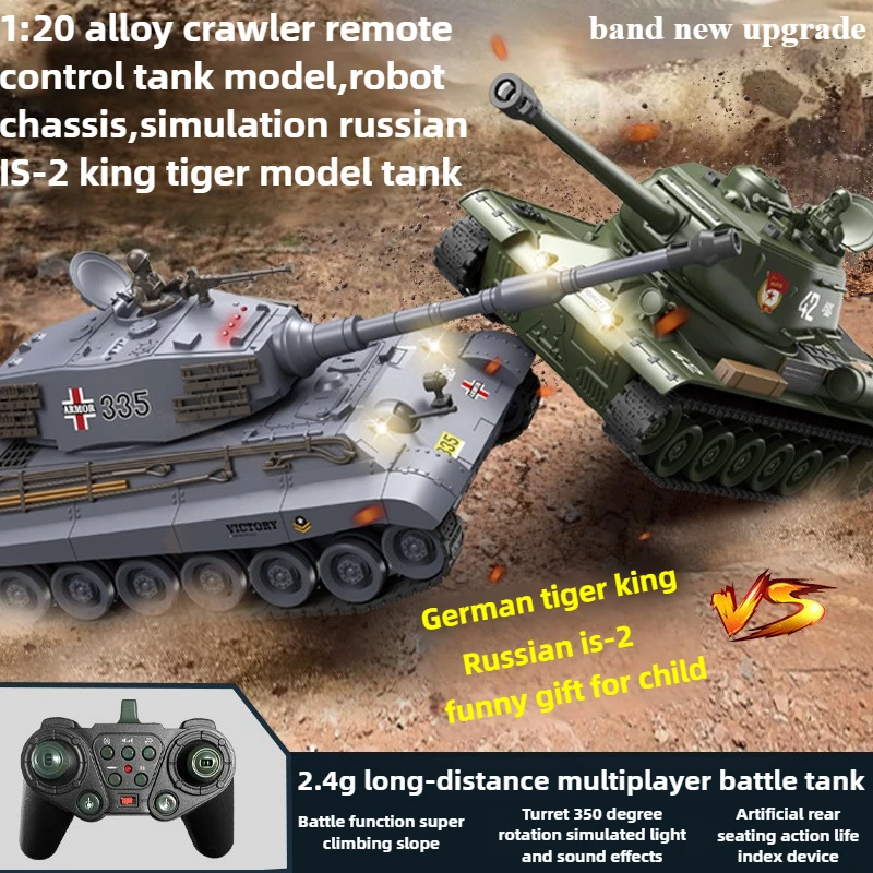 Cooles Spielzeugpanzer, lustiges Geschenk, 1:20 Roboter-Chassis, Rc-Panzer, Simulation russischer IS-2 King Tiger-Modellpanzer, Spielzeug für Jungen, Rc Crawler