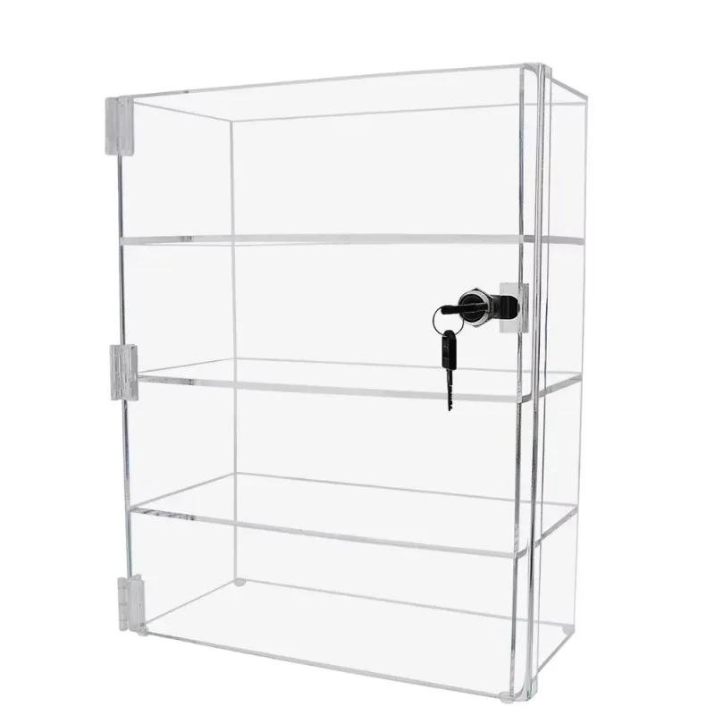 4-Layer transparent acrylic countertop display cabinet, cosmetic locker, safety lock, hinged door, storage display rack