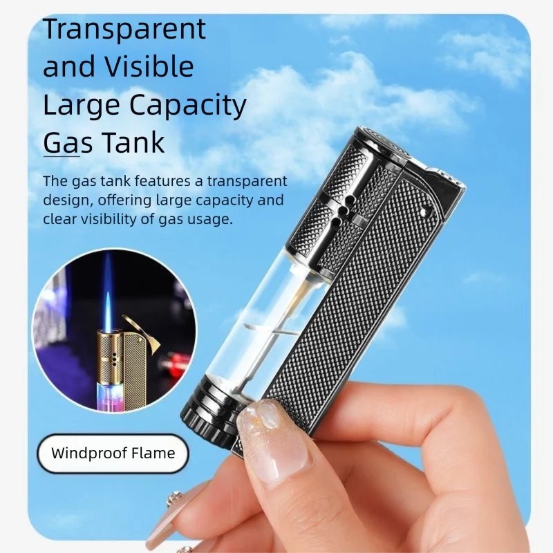 

Retro Windproof Blue Flame Inflatable Lighter Luminous Transparent Gas Window Cigar Lighter Outdoor Portable Ignition Tool
