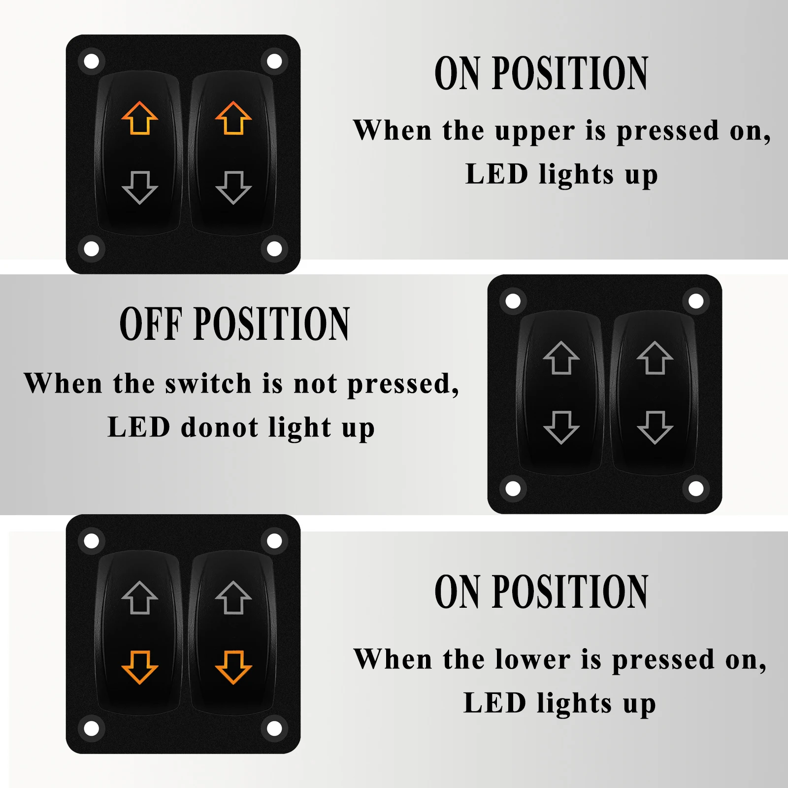 Arrows Boat Switch Panel 7Pins (ON) OFF (ON) DPDT Momentary Rocker Button Switch 12V Dual Led Waterproof Parts Car Accessories