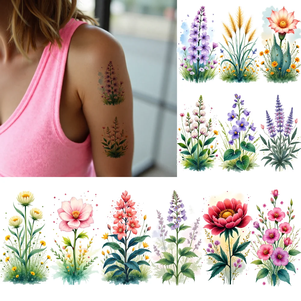 

9 шт. временные татуировки цветочные татуировки временные татуировки наклейки ботанические татуировки акварель для детей плечи девочек