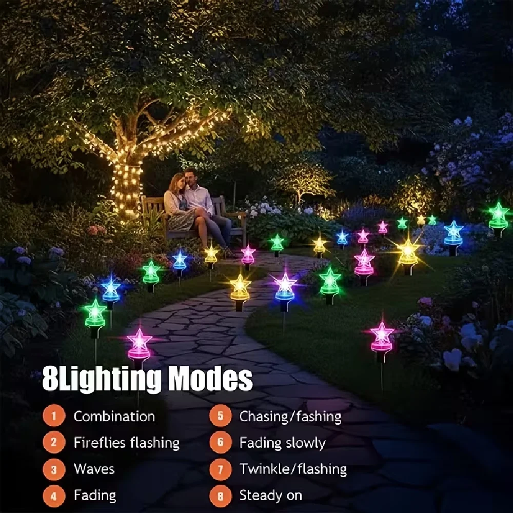 20Leds Solar Outdoor Garden Lights Pentagonal Star-Shaped Outdoor Ground Lights 8 Modes for Courtyards Lawns Gardens Decor