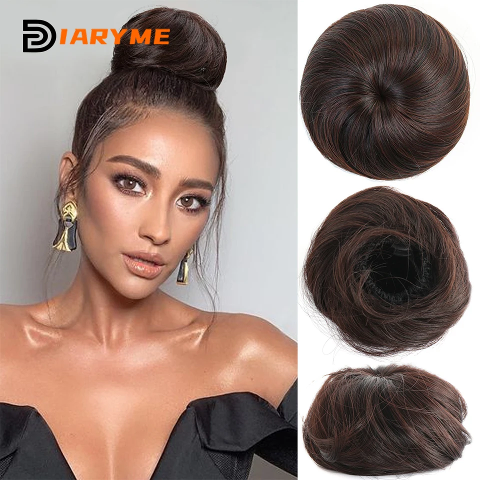 Hair Buns Extension Drawstring Updo Donut Chignon Straight Synthetic Fake Ballet Bun for Women Girls Lady Clip In Updo Buns Wome