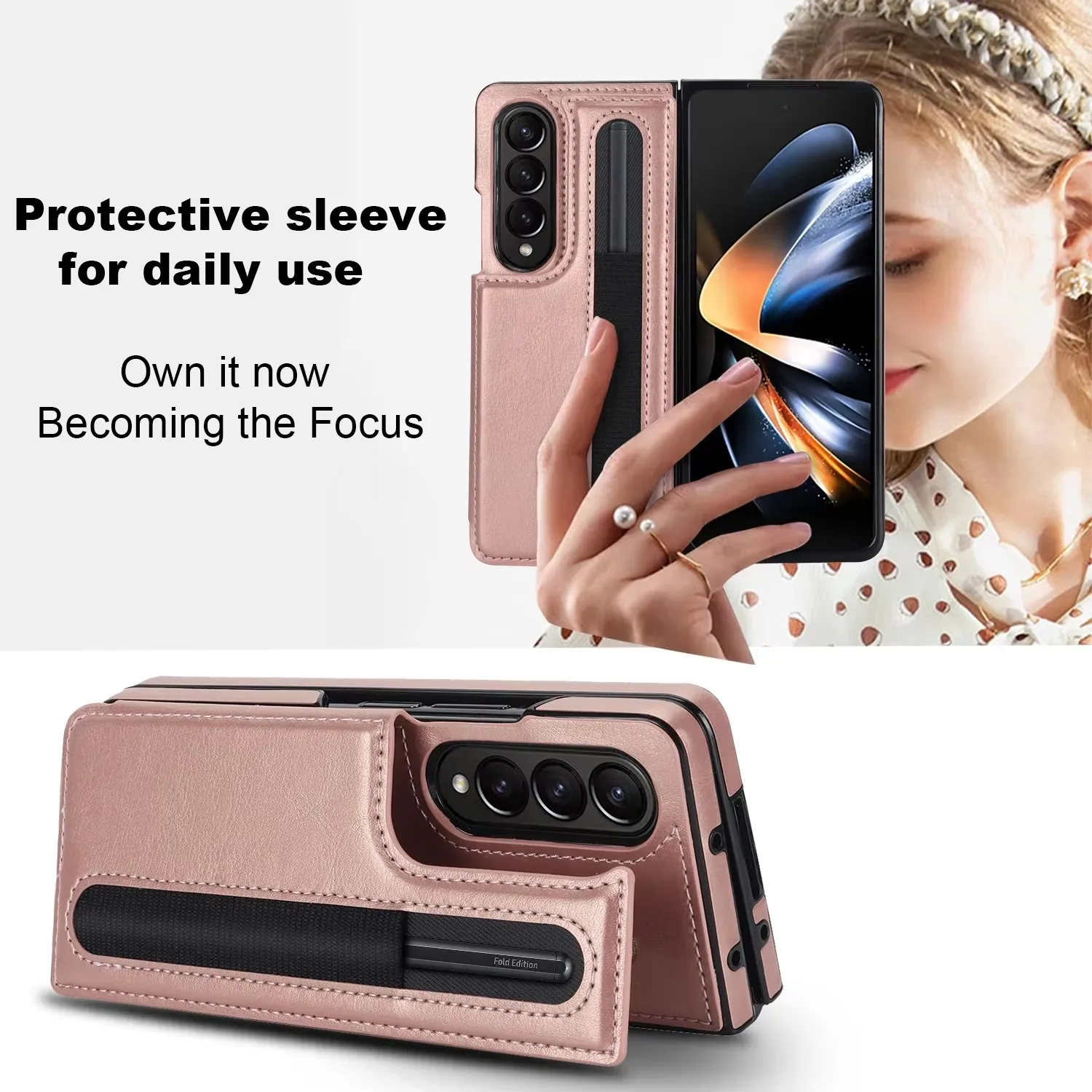 

New Folding Card Bag Leather Stand Case for Samsung Galaxy Z Fold 3 4 5 6 Z Fold 6 with Pen Slot Business Protect Z Fold 5 Cover