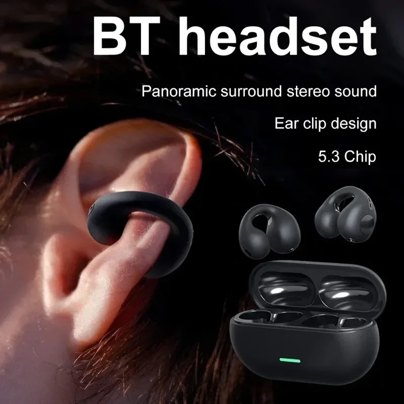 T75 Ear-Clip Fone Bluetooth Headphones Bone Conduction Earphone Wireless Earbuds 3D Surround Stereo Bass Sports Headset with Mic