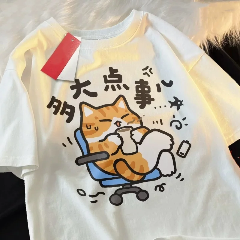 

Kawaii японская футболка с героями мультфильмов, рубашка большого размера из чистого хлопка для мужчин, игривый дизайн отаку, легкая уличная одежда для летних каникул