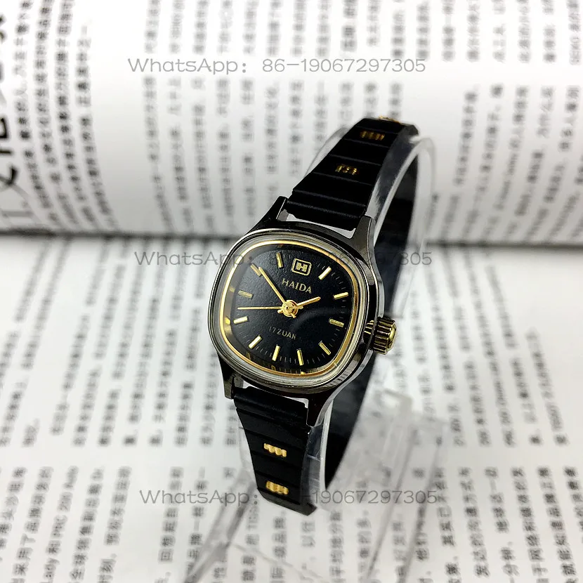

[Guangguang Shop] Shanghai Haida brand women's mechanical watch with a diameter of 23mm square black shell and black surface