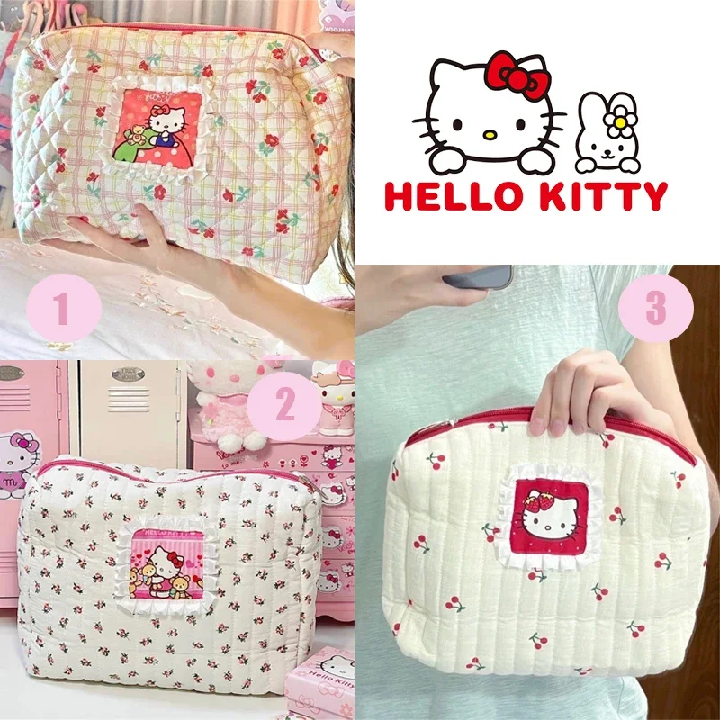 Kawaii Hello Kitty borsa cosmetica borsa da viaggio portatile Anime Girl prodotti per la cura della pelle di grande capacità stoccaggio borsa per il