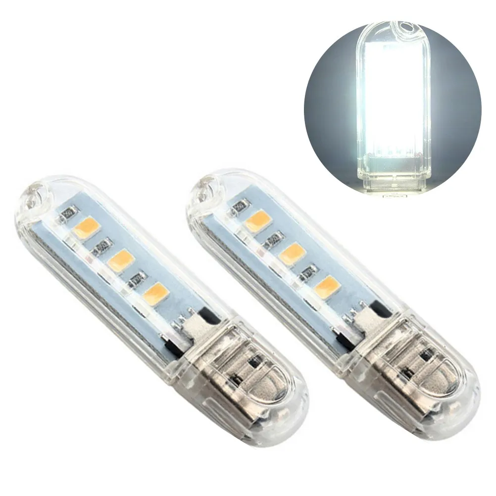 

2Pcs USB Night Light Mini Portable Bright 3 LED Lamp USB Book Light for Home Office Laptop Portable Use
