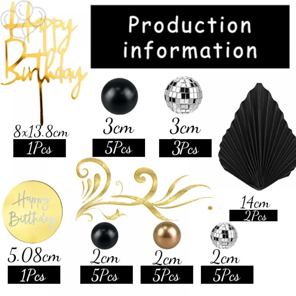 27pcs Gold Black Cake Balls Birthday Cake Toppers Disco Cake Ball for Baby Shower Wedding Baptism Birthday Party Cake Decor
