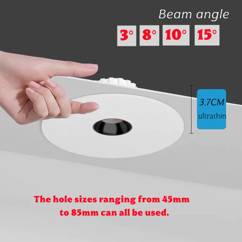

светодиодный ультратонкий точечный светильник Small Angle 3. ° 8 ° 15 ° чайная атмосфера винный шкаф антибликовый потолочный светильник, луч света музей 3W5W