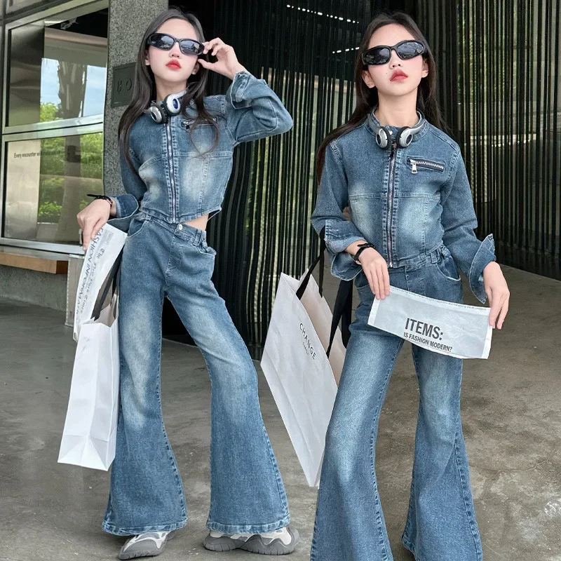 

Girls' Cowboy Set Spring and Autumn 2024 New Style Cool and Stylish jeans Two piece Set for Girls