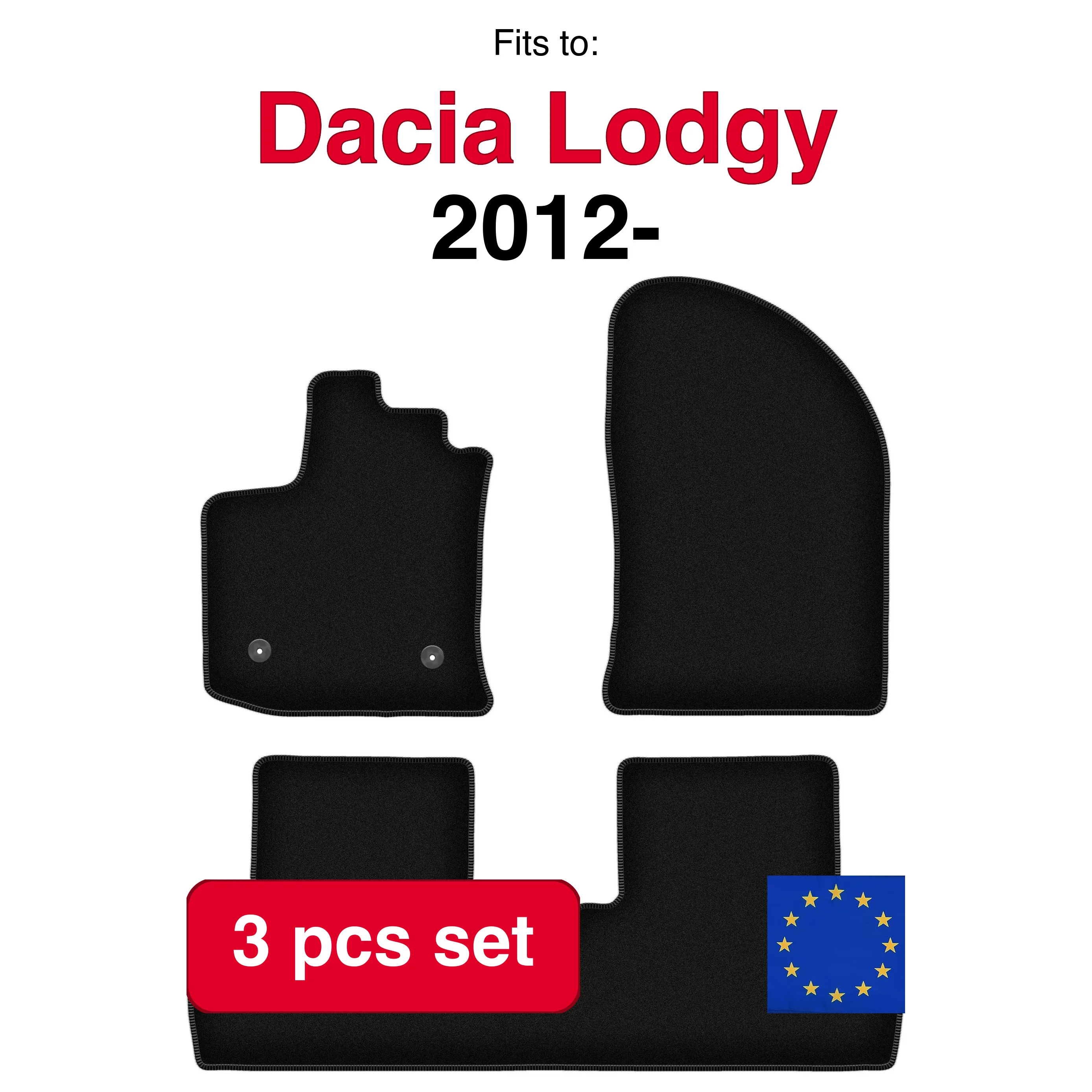 Velour tapijtset voor Dacia Lodgy minivan (2012-) - Zwart (3 stuks) in de auto passende automattenset