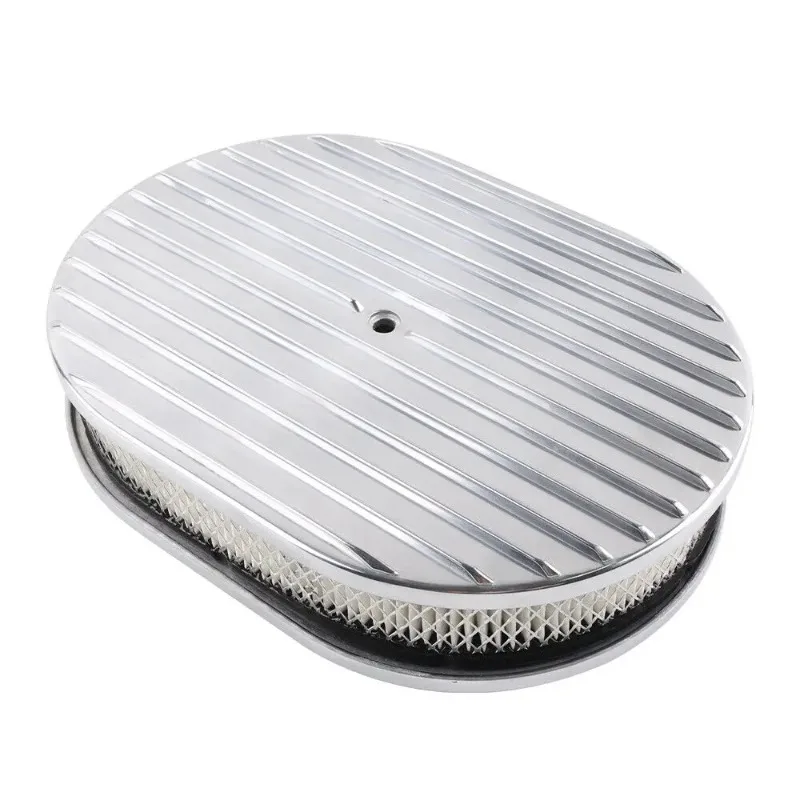 Filtro de Ar de Alumínio Oval de 12 polegadas com Aletas Completas para Admissão, Estilo Clássico para Hot Rod, Rat Rod, Muscle Car ou Carro Personalizado, Compatível com 5 1/8 polegadas