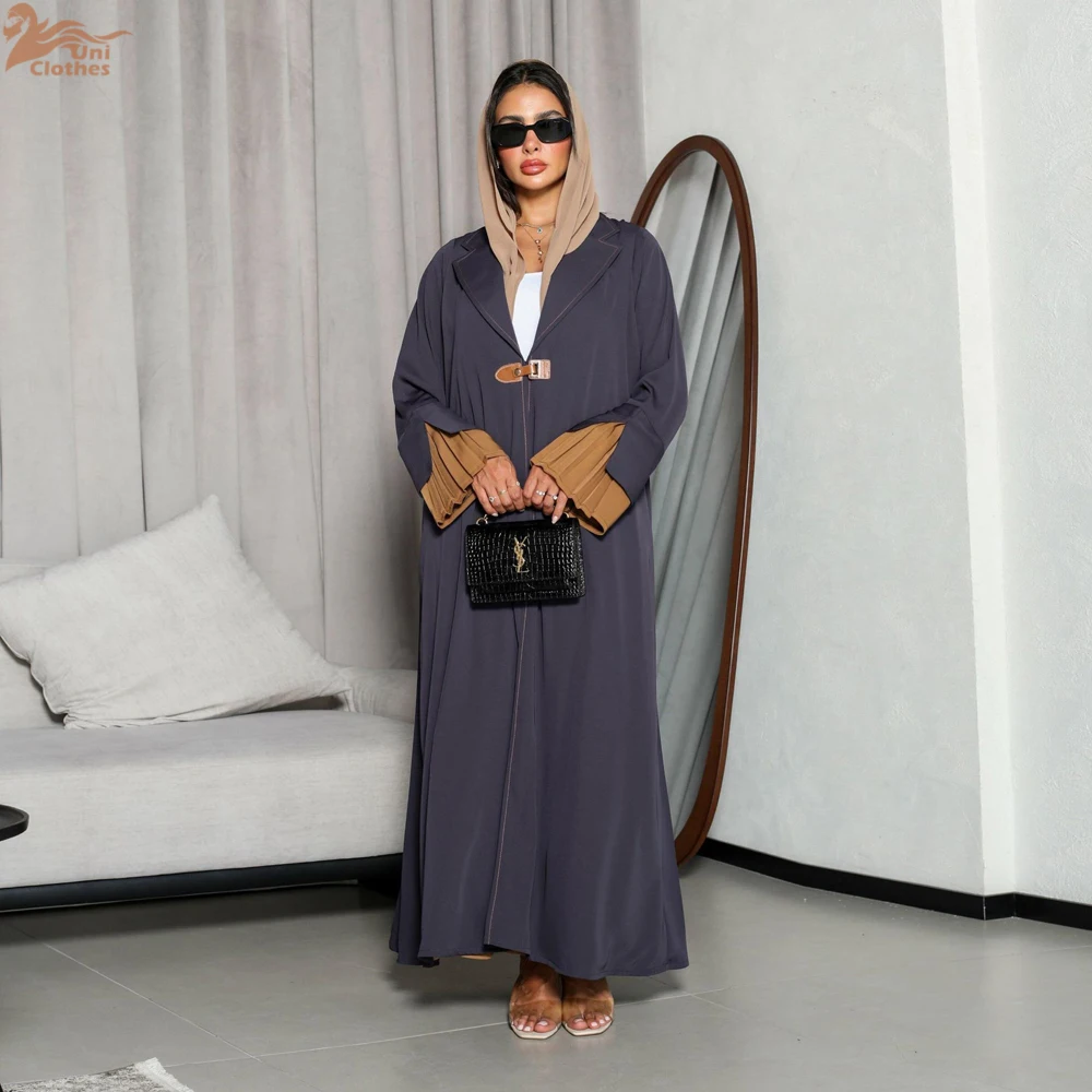 Dubai Open Kimono Abayas Women Muslim Dress Lapel Neck Coat Cardigan Kaftan Jalabiya Caftan Musulman Femme Robe Islam Clothing
