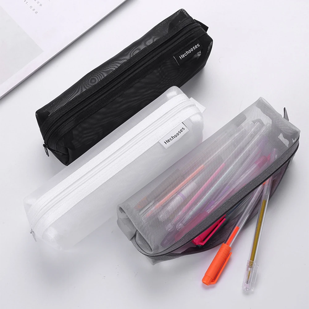 

Large Capacity Transparent Mesh Pencil Case for Stationery and Makeup Nylon Mesh Bag for Daily Use and Easy Storage