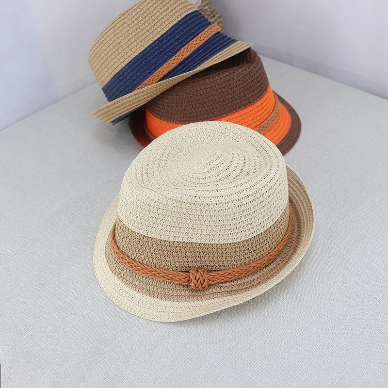 Korean Top Hat Parent-child Straw Hat Kids Sunhat Spring Summer Beach Sun Hand-knitted Hat Men Wholesale