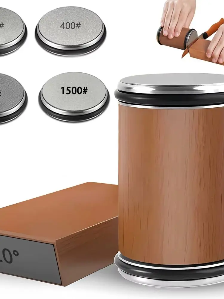 Rollender Messerschärfer für Messer mit gerader Klinge, Schärfset mit 15/20 Schleifsteinen °   Magnetischer Winkel für Küchenmesser-Schleifstein-Set