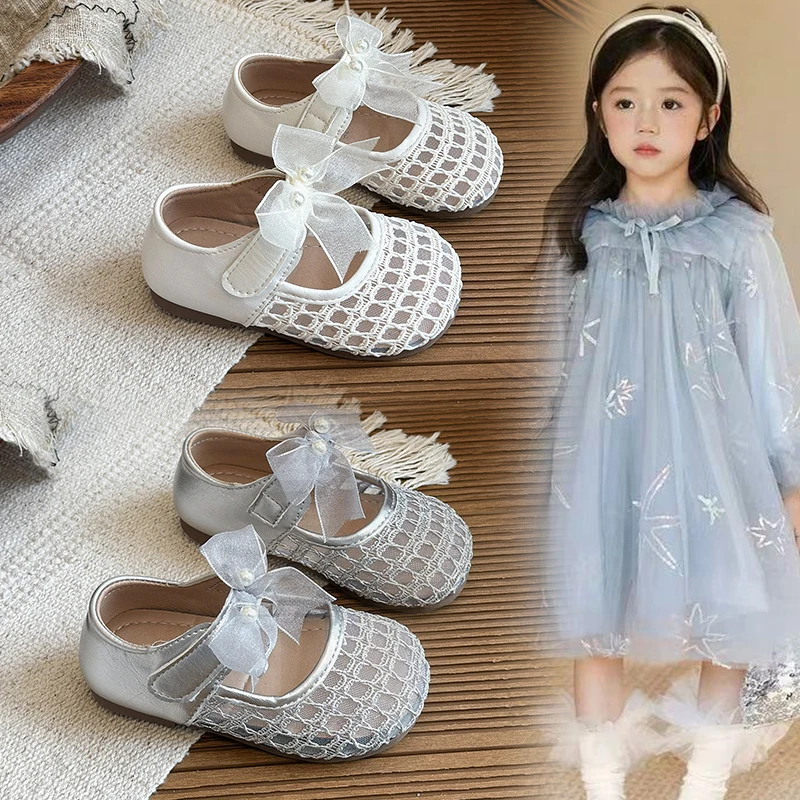 

Модные детские туфли-принцессы для девочек 1-18 лет, бежевые, с вырезами и бантом, серебристые универсальные детские сандалии, обувь для малышей