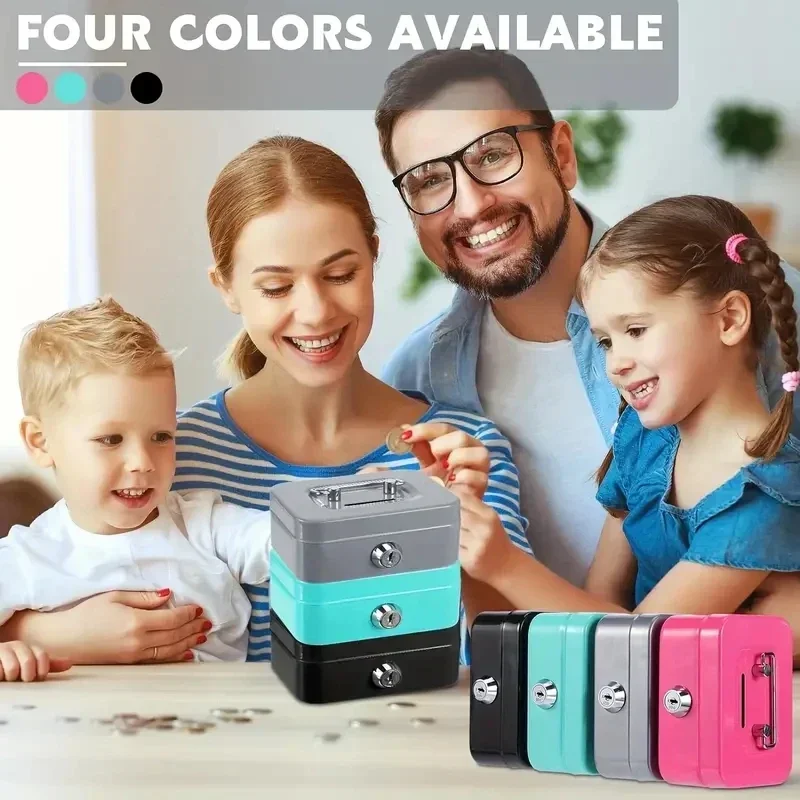 Metal Cash Box Mini Safe Lock Box Money Bank Metal Coin Bank Security Box Sturdy Cash Portable for Kids Coin Collection