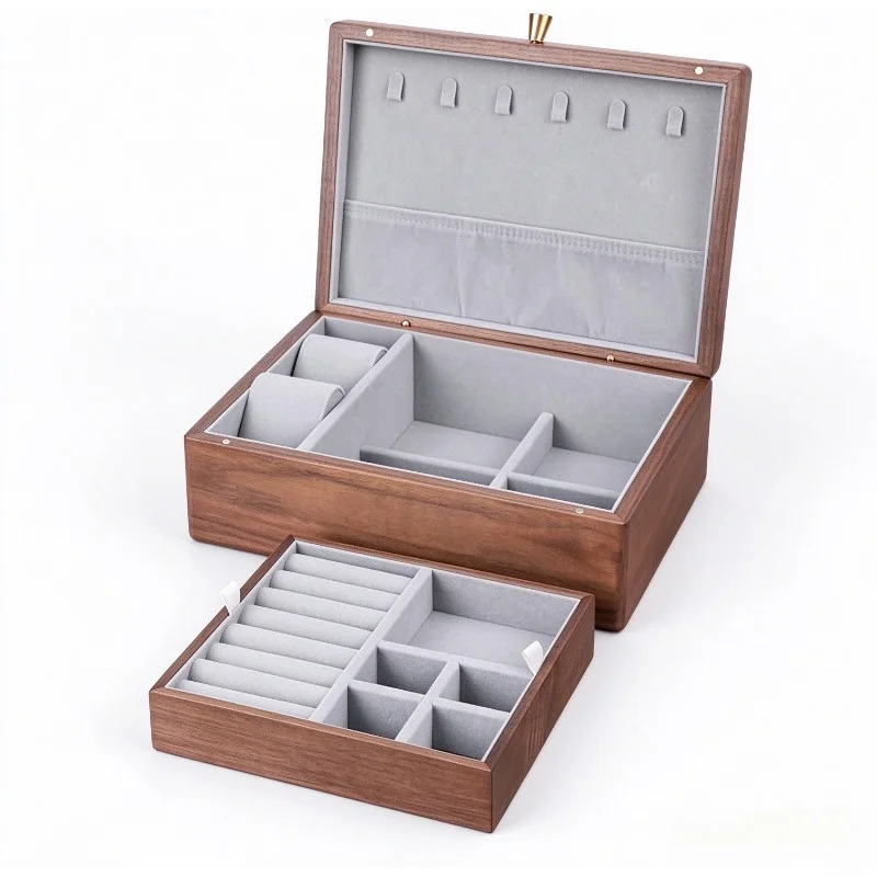 Walnut Jewelry Box, Large-Capacity Household Storage Box for Rings  Earrings, High-Grade Organizer for Gold Jewelry