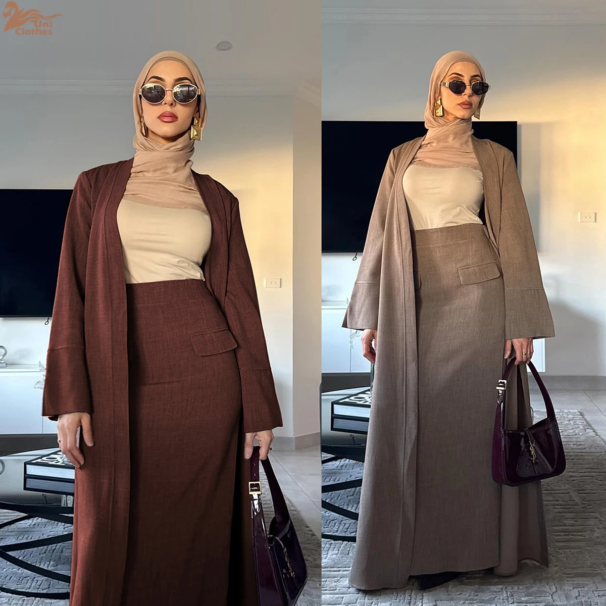 

Uni 2025 Abaya Women Muslim Dress Islamic Clothing Fashion Dresses Women Top and Skirt 2 Piece Abaya Set Women's Clothing