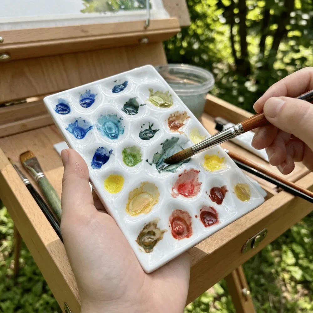 Multi Compartment Ceramic Paint Palette Professional Reusable Travel Painting Tray Easy To Rinse DIY