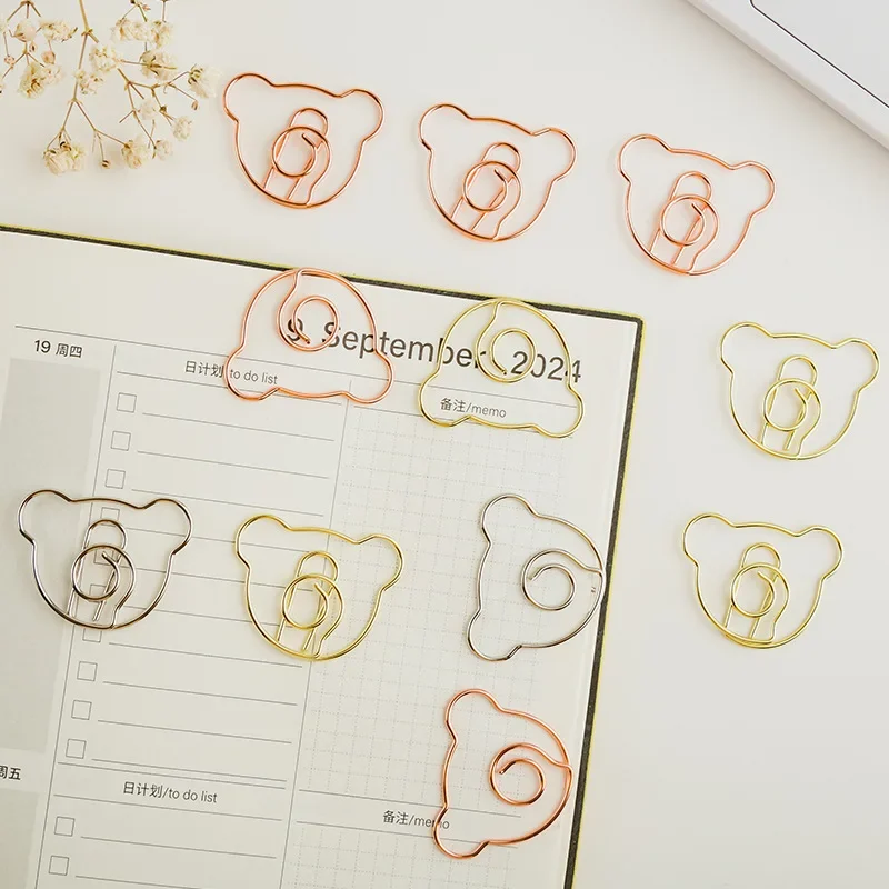 10pcs/set Kawaii Bear Paper Clips Hollow Mini Binder Clips Bookmarks Tickets Photo Clamp Patchwork Clips Office Binding Supplies