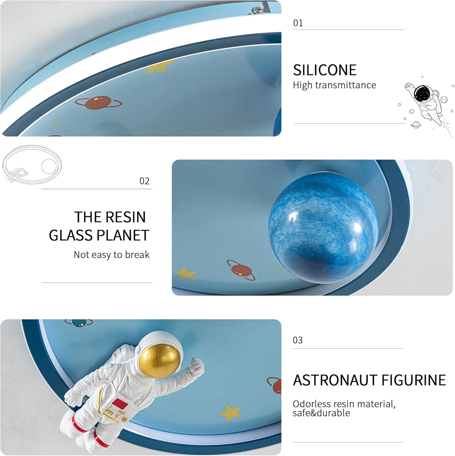 Luz de Teto Astronauta Regulável com Controle Remoto, Luminária LED de 20 polegadas para Quarto Infantil, Cozinha e Berçário