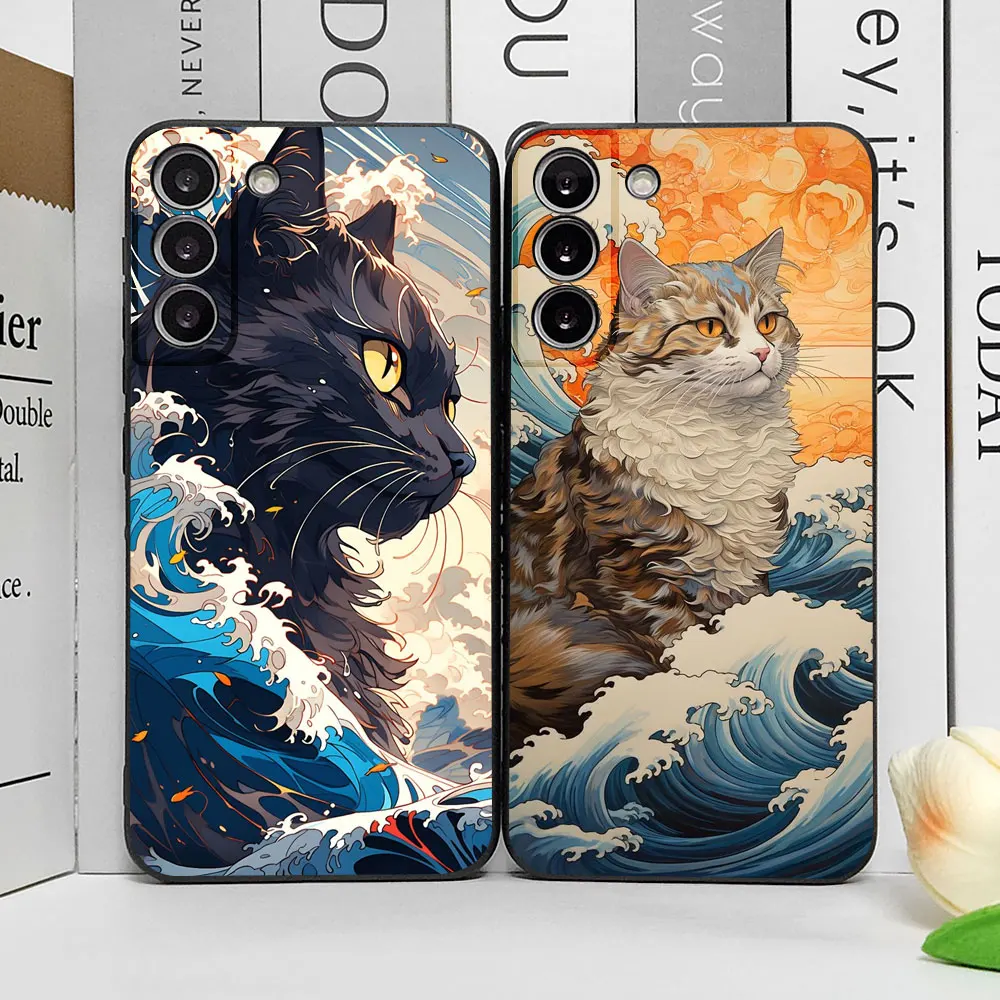 Japan The Great Wave of Kanagawa Cat Phone Case for Xiaomi Redmi Note 13 13C 12 S 14 11 9A 9 10C Pro Plus Soft Covers Art Fundas