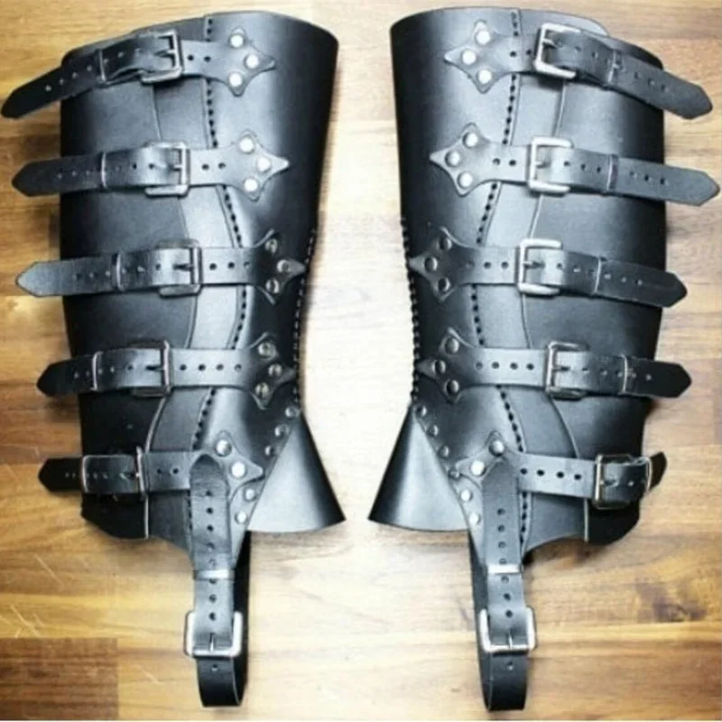 중세 바이킹 기사 부츠 신발 커버 가죽 스트랩 Larp greve Leg Shin Guards Knight Warrior Armor 부츠 커버 의상 도구