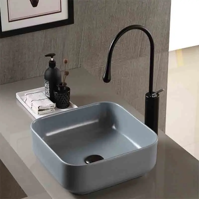 Square Nordic Art Basin Grey Countertop Sink Balcony Basin Bathroom Basin Washbasin Industrial Style Retro Washroom Ceramic Sink