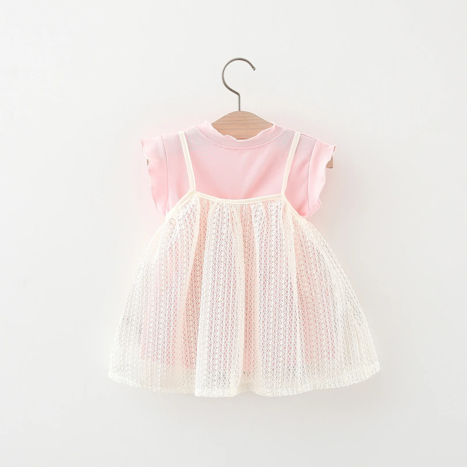 2Pcs/Set Summer Tulip Lace Suspender Baby Girl Dress Two-Piece Set Cute Short Sleeved Girl Princess Dress