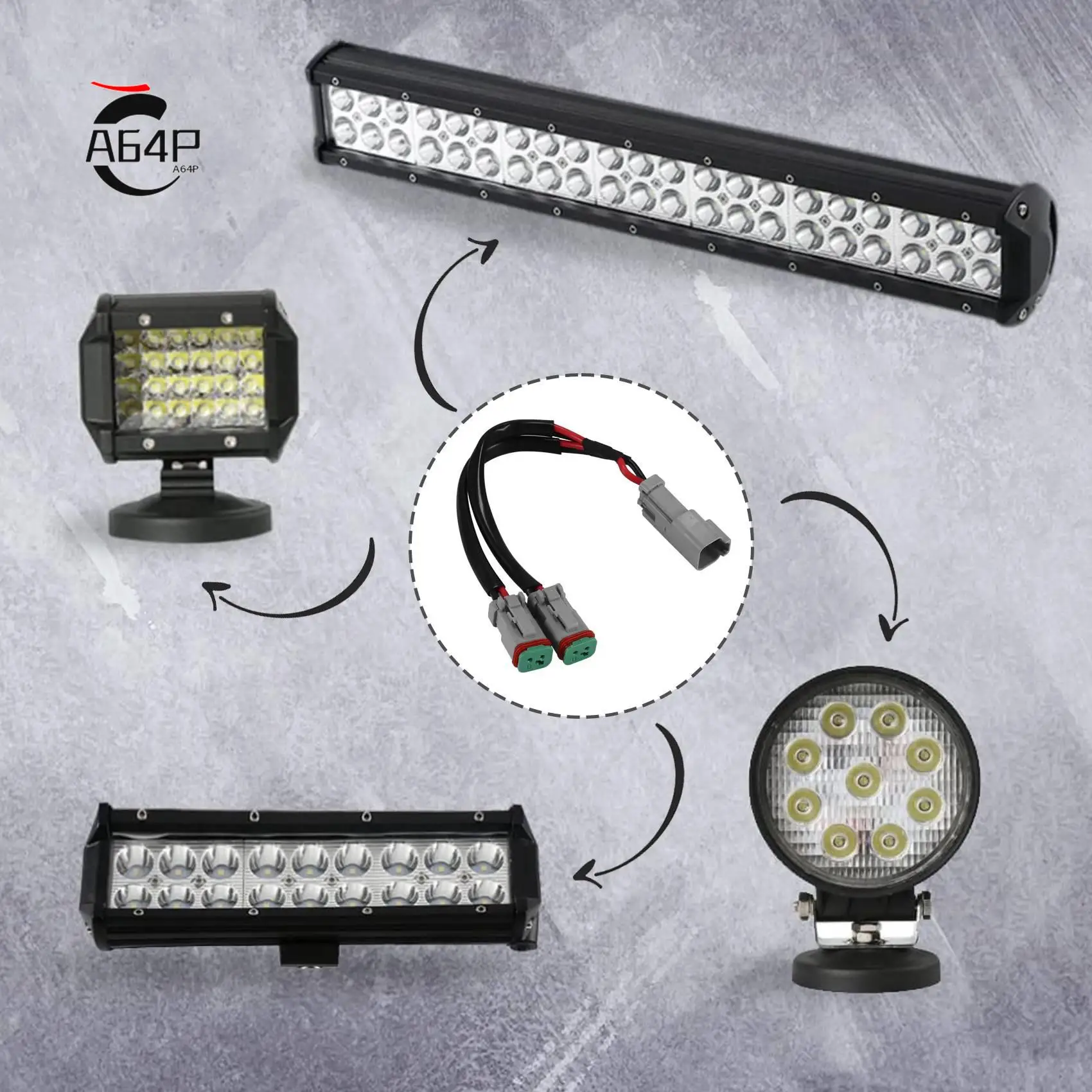 A64P-Y Type Leads Deutsch DT DTP 2 Pin Socket Adapter For LED Pod Work Light Retrofit Connectors Wiring Harness