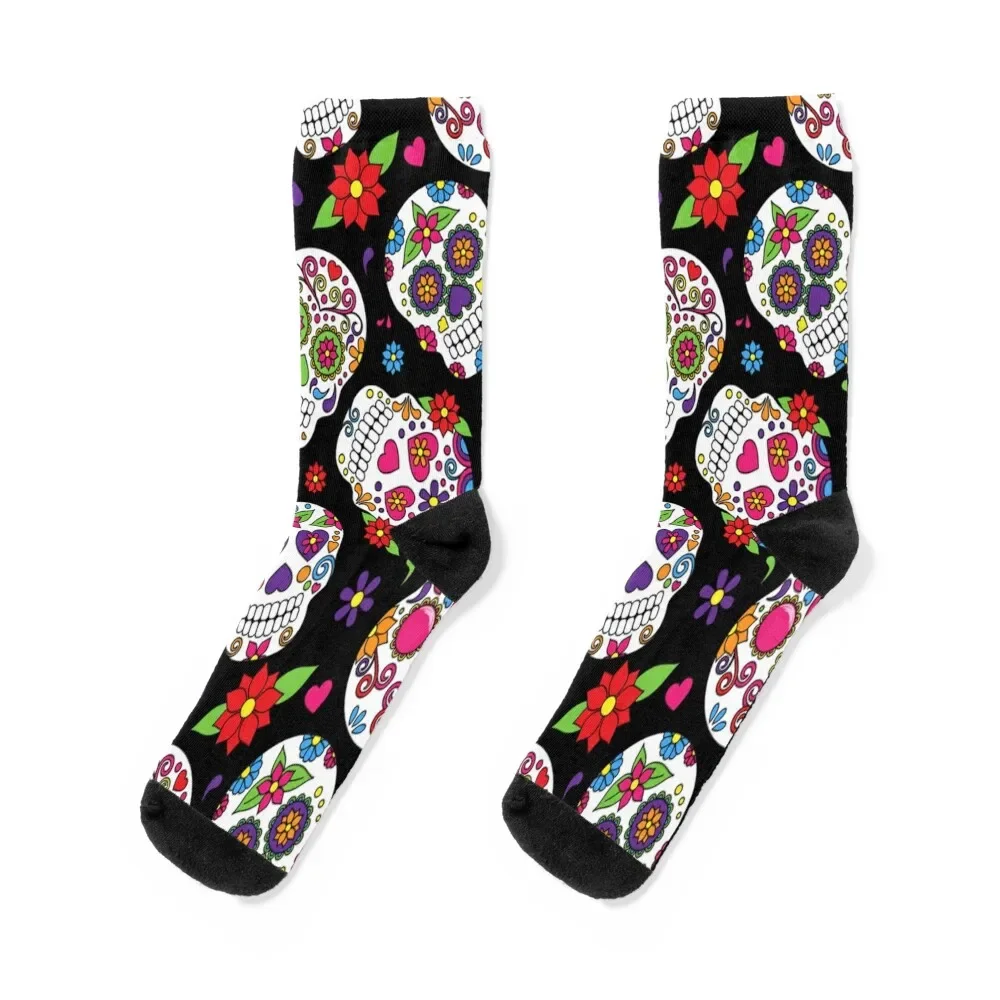 

Calavera Day of the Dead Skull Day of the Dead (Día de Muertos) Skull Pattern and Colorful Flowers Socks