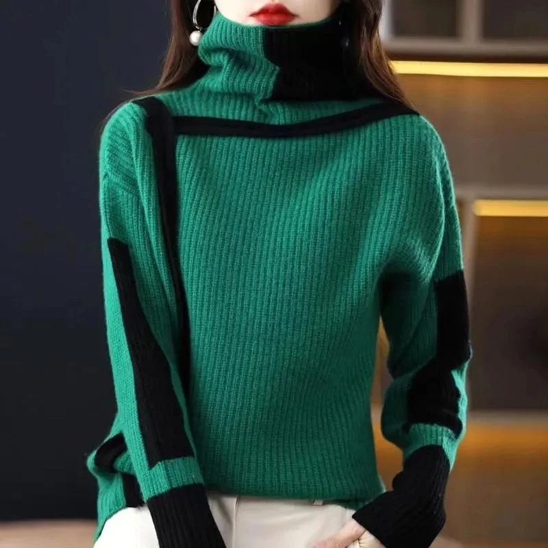 2024 New Basic Knitted Tops Women Turtlneck Sweater Long Sleeve Casual Slim Pullover Korean Fashion Jumper Office Lady Simple