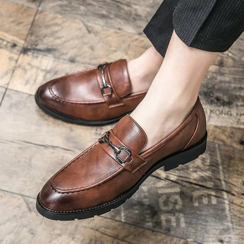 Sapatos de couro casual masculino, mocassins retrô de negócios, estilo britânico coreano, festa nova