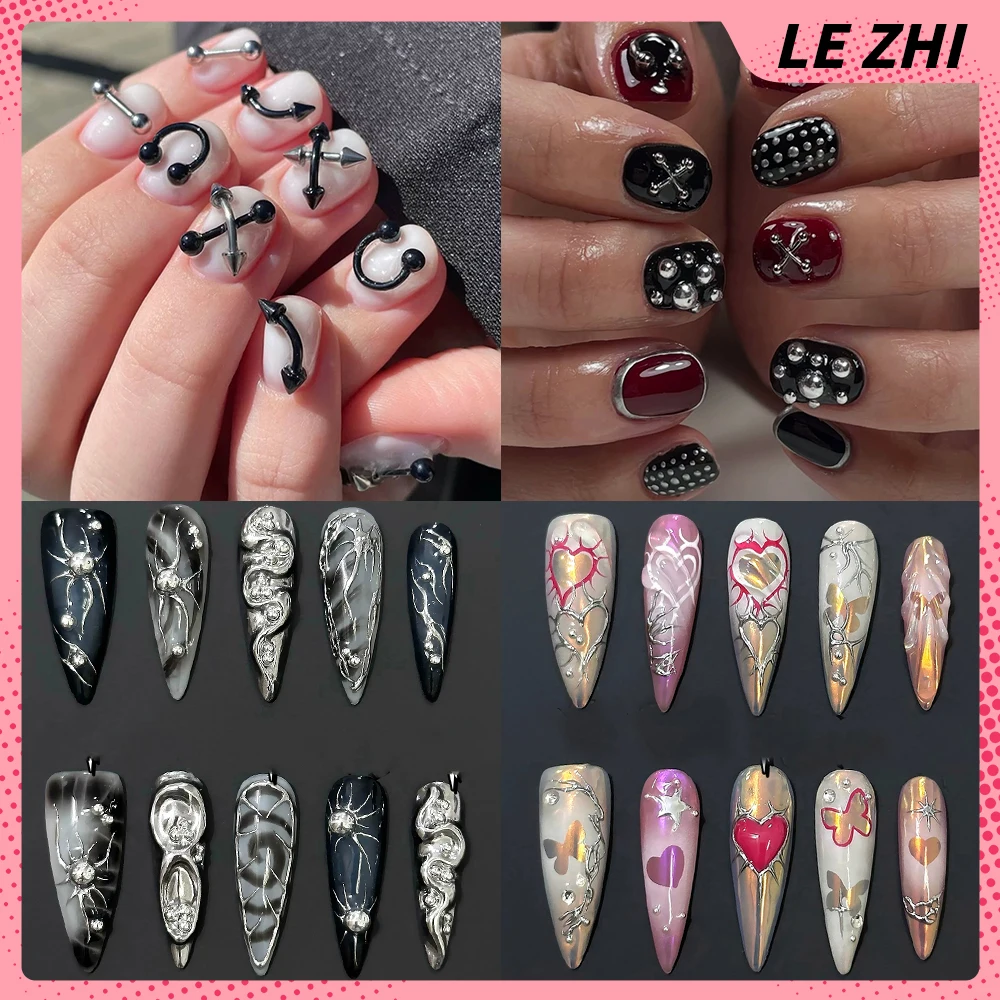 

Spice Girl Dark Wind Handmade Almond Square Reusable Full Cover Nail Magic Mirror Powder Bowknot French Gradients Press On Nails