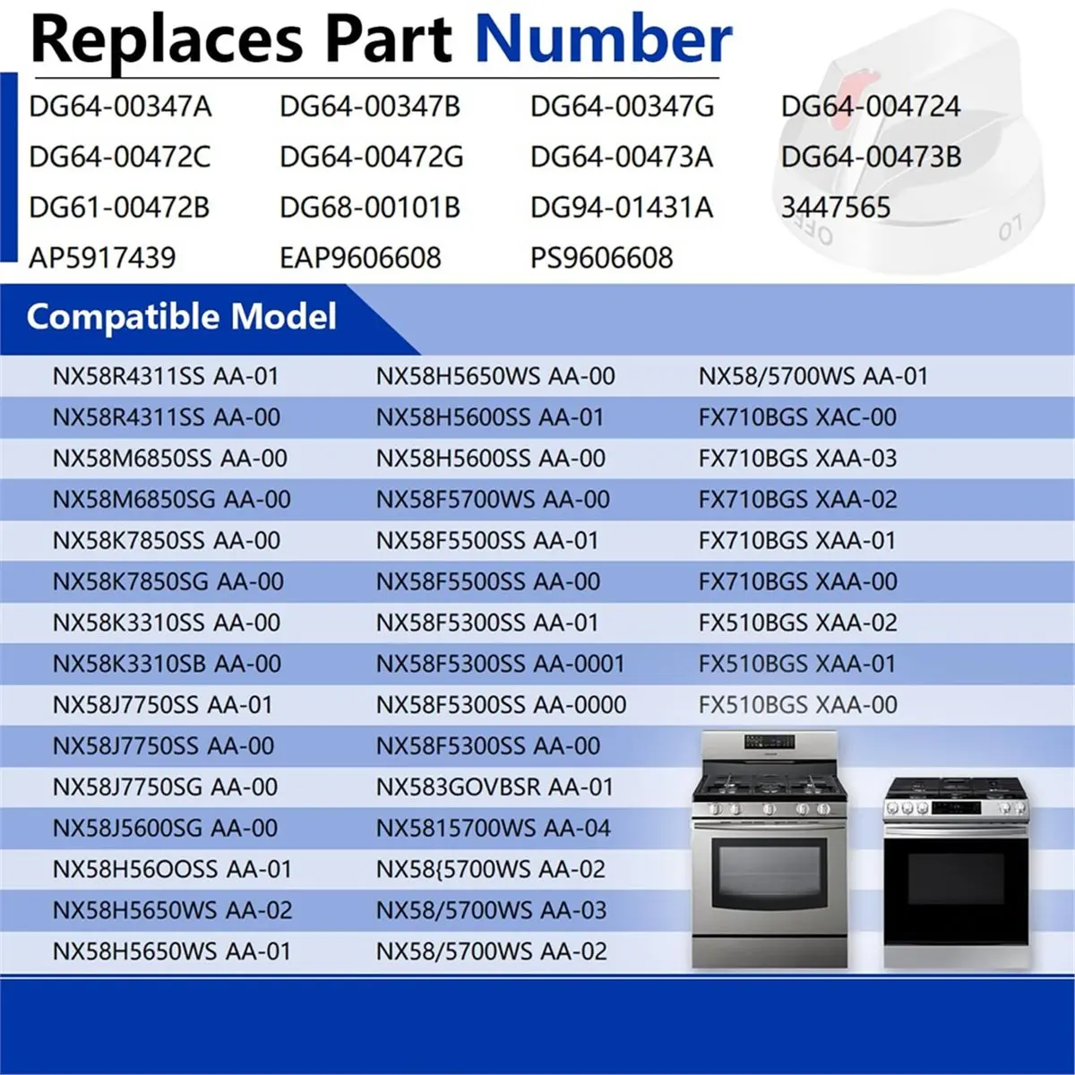 2026 New DG64-00473A Thickened Burner Control Knob Replacement -for Gas Range/Stove & Oven NX58H5600SS, NX58F5700WS,