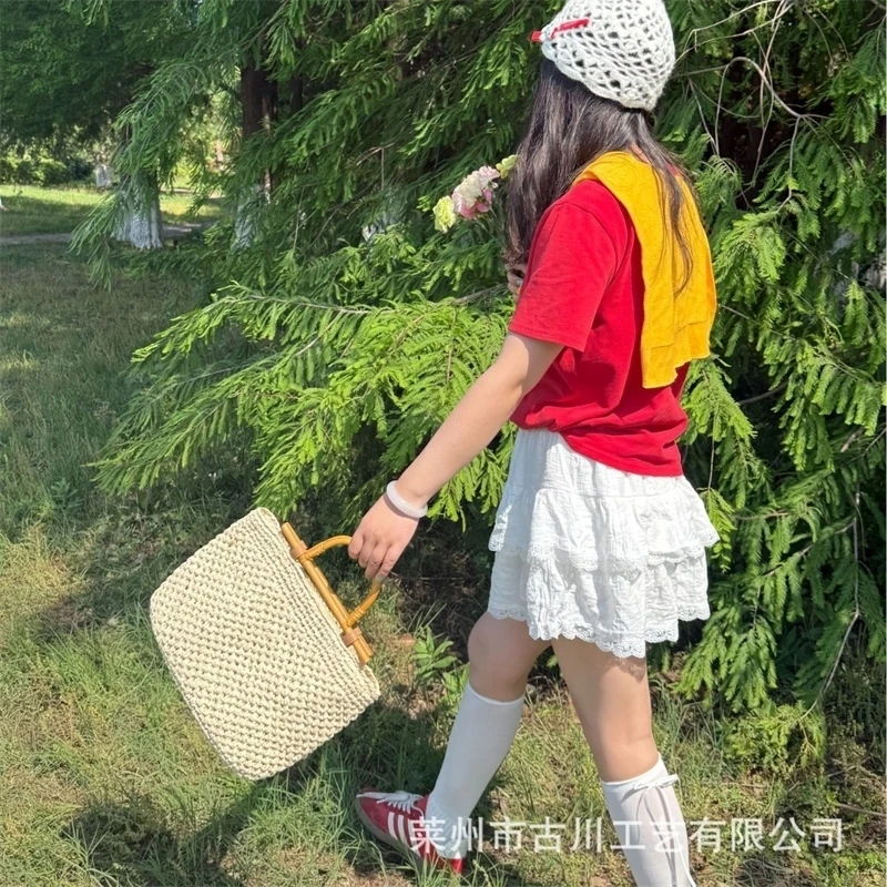 

Wooden Handle Straw Bag Handmade Paper Rope Woven Handbags Bohemian Bali Travel Beach Bags For Women 4 Hollow Shopper Tote