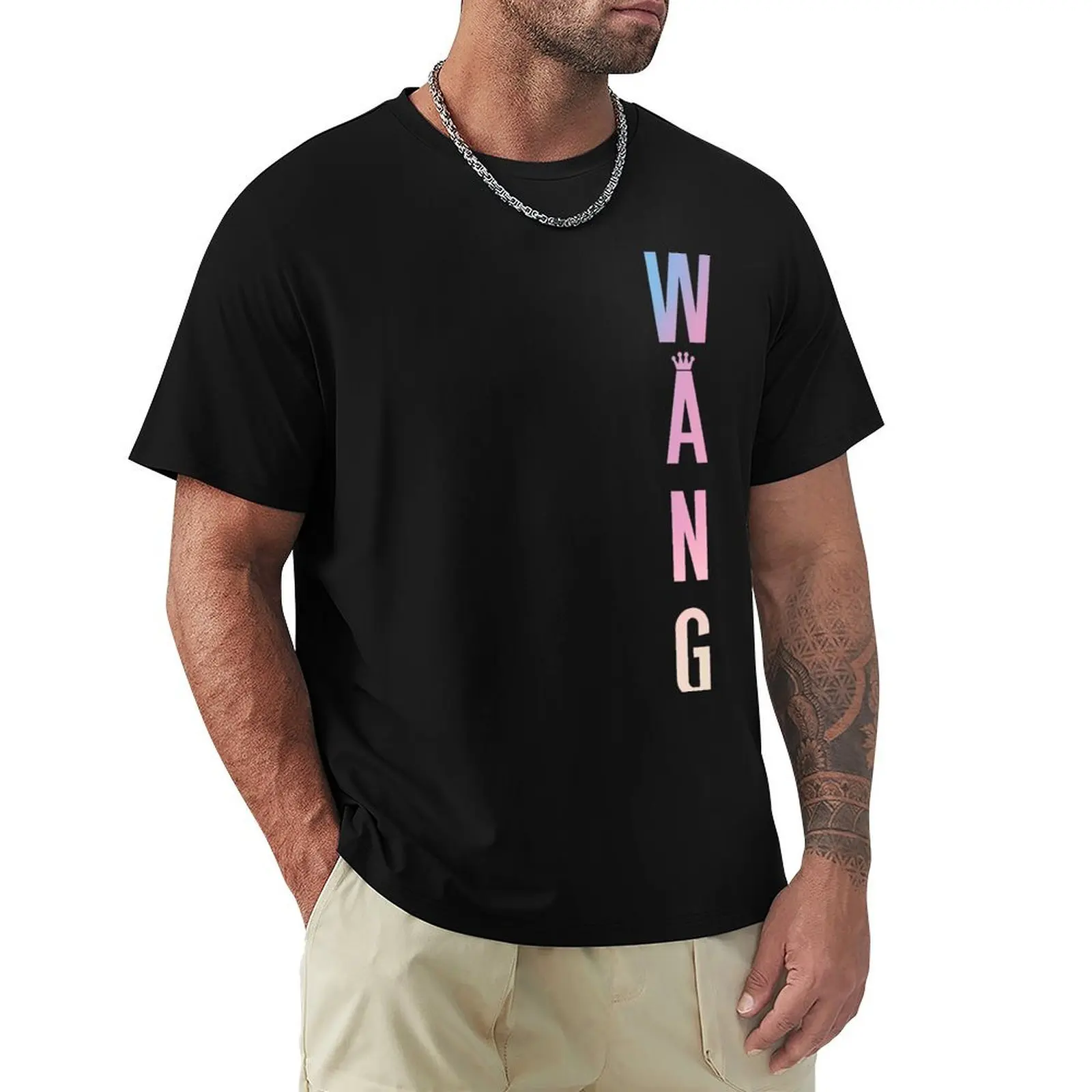WANG – pastel vertical T-Shirt Fashion Casual Short Sleeve T-Shirt