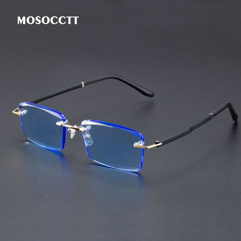 Blue Natural Crystal Stone Reading Glasses Man Rimless Readers Eyeglasses Woman Vintage Presbyopic Hyperopia  +1.0 +3.0 +4.0