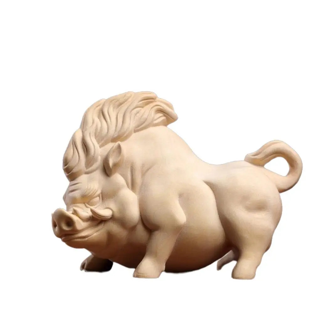 Natural Boxwood Zhu Ganglie Zodiac Cute & Dominant Wood Carving Handheld Piece Collectible Gift Small Figurine